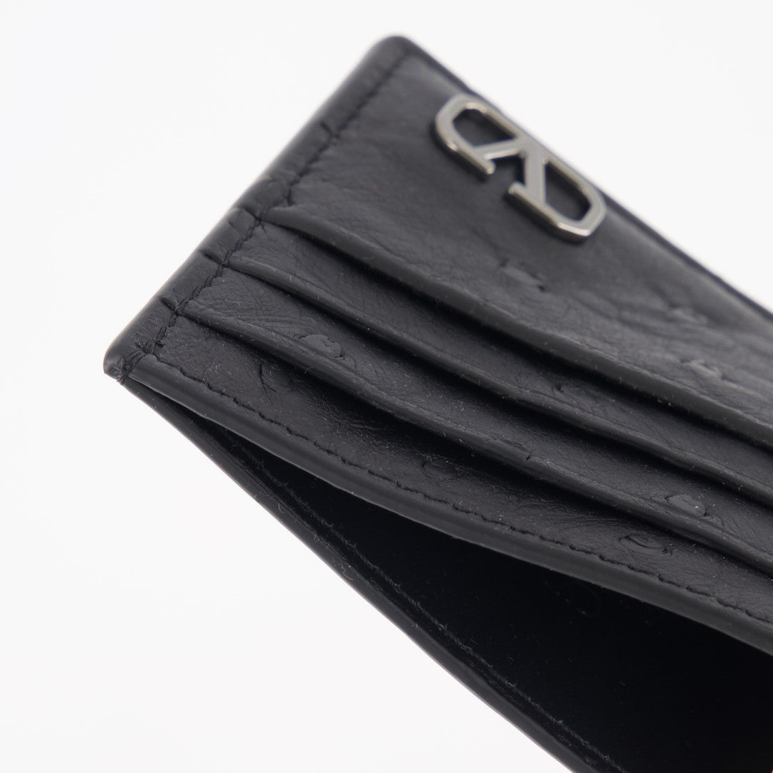 luxury wallet, ostrich leather wallet, Valentino Garavani, black leather wallet, men's accessories