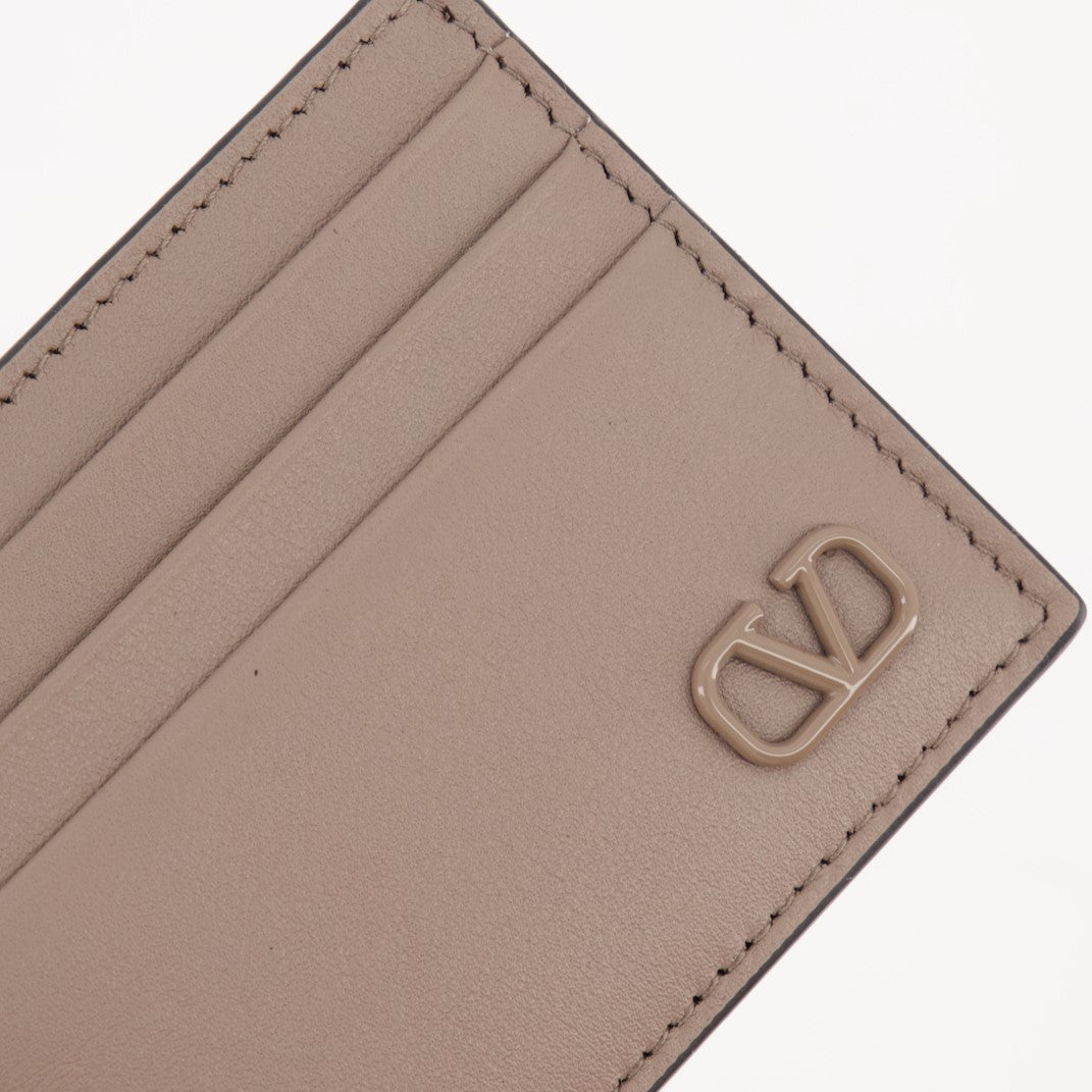 Valentino Garavani, beige leather card holder, VLogo card holder, luxury accessories, elegant card holder