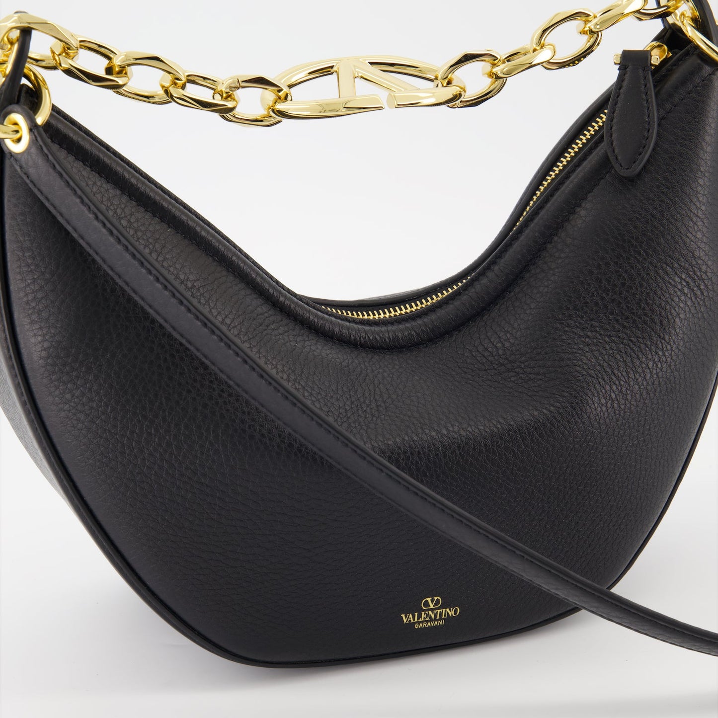 Valentino Garavani, VLogo Moon Bag, black leather bag, luxury accessories, designer handbags