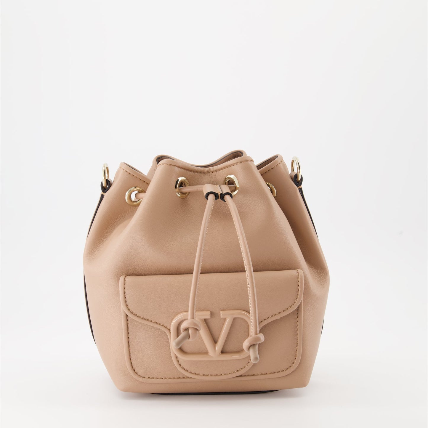 Locò Bucket Bag, Valentino Garavani, beige pink leather, luxury bag, stylish accessory