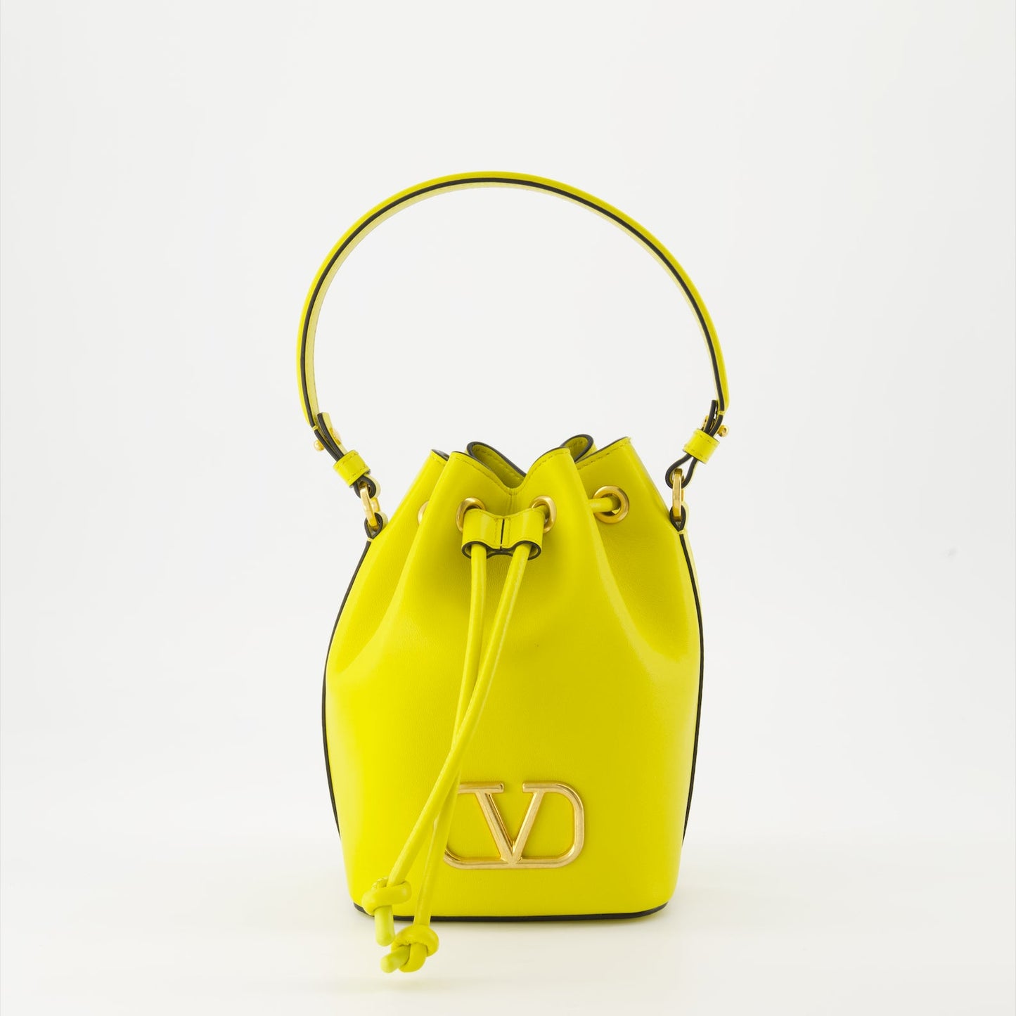 VLogo Signature, leather bucket bag, Valentino Garavani, yellow nappa leather, luxury accessory