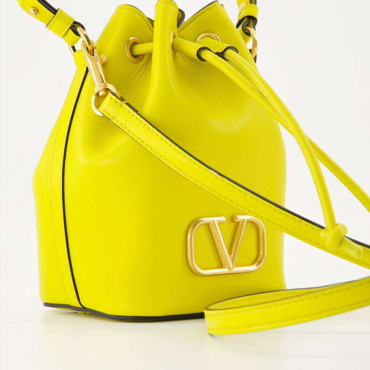 VLogo Signature, leather bucket bag, Valentino Garavani, yellow nappa leather, luxury accessory