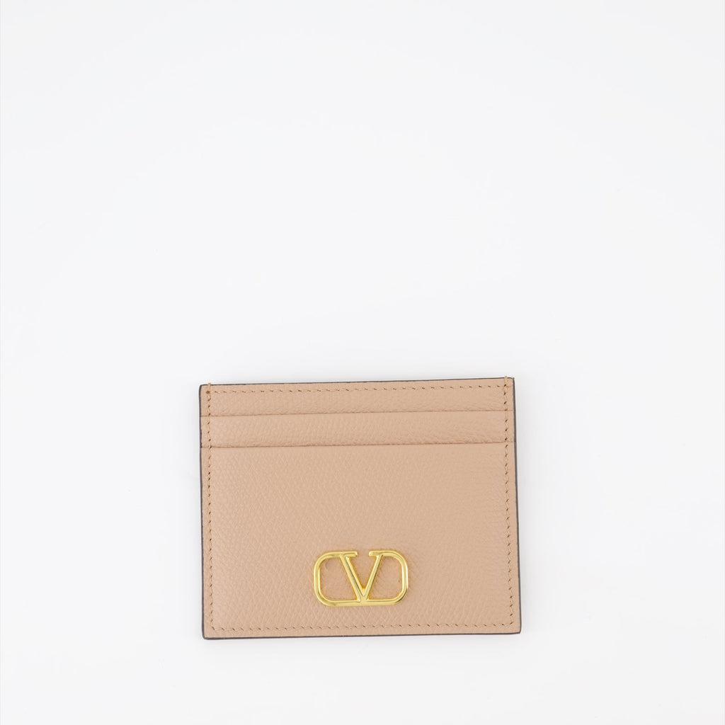 Valentino, VLogo cardholder, luxury accessories, minimalist design, beige cardholder