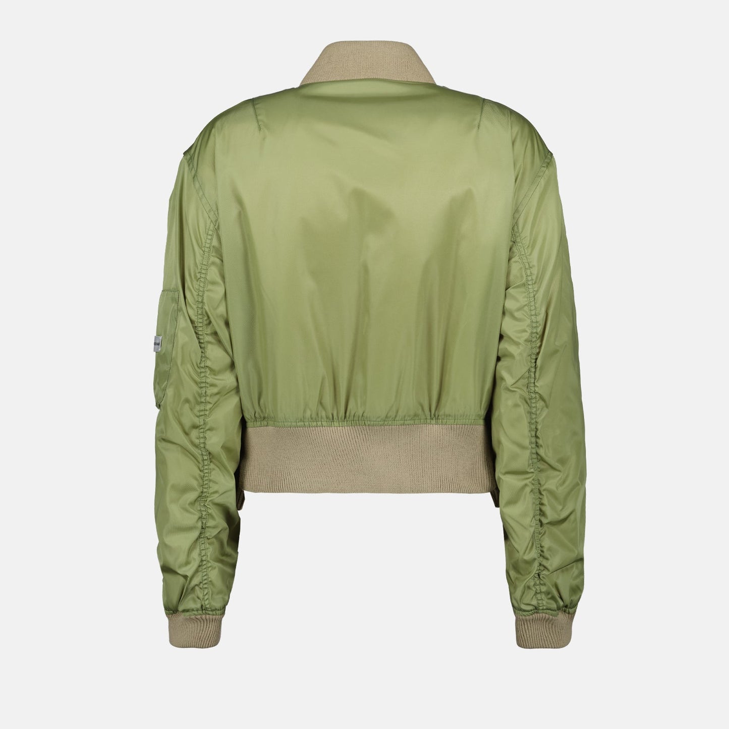 Green bomber jacket, nylon bomber, Victoria Beckham outerwear, luxury bomber jacket, high-end fashion