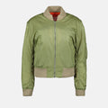 Green bomber jacket, nylon bomber, Victoria Beckham outerwear, luxury bomber jacket, high-end fashion