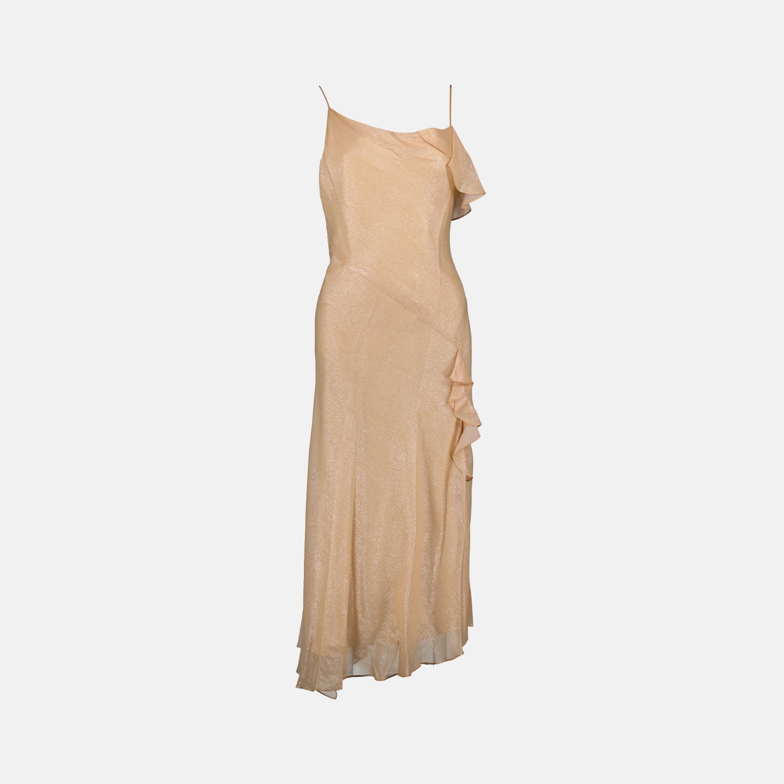 rose gold dress, lurex slip dress, Victoria Beckham dress, luxury evening wear, high-end fashion