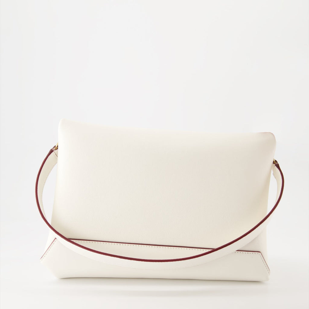 Victoria Beckham, white leather pouch, medium chain bag, luxury accessory, sophisticated style