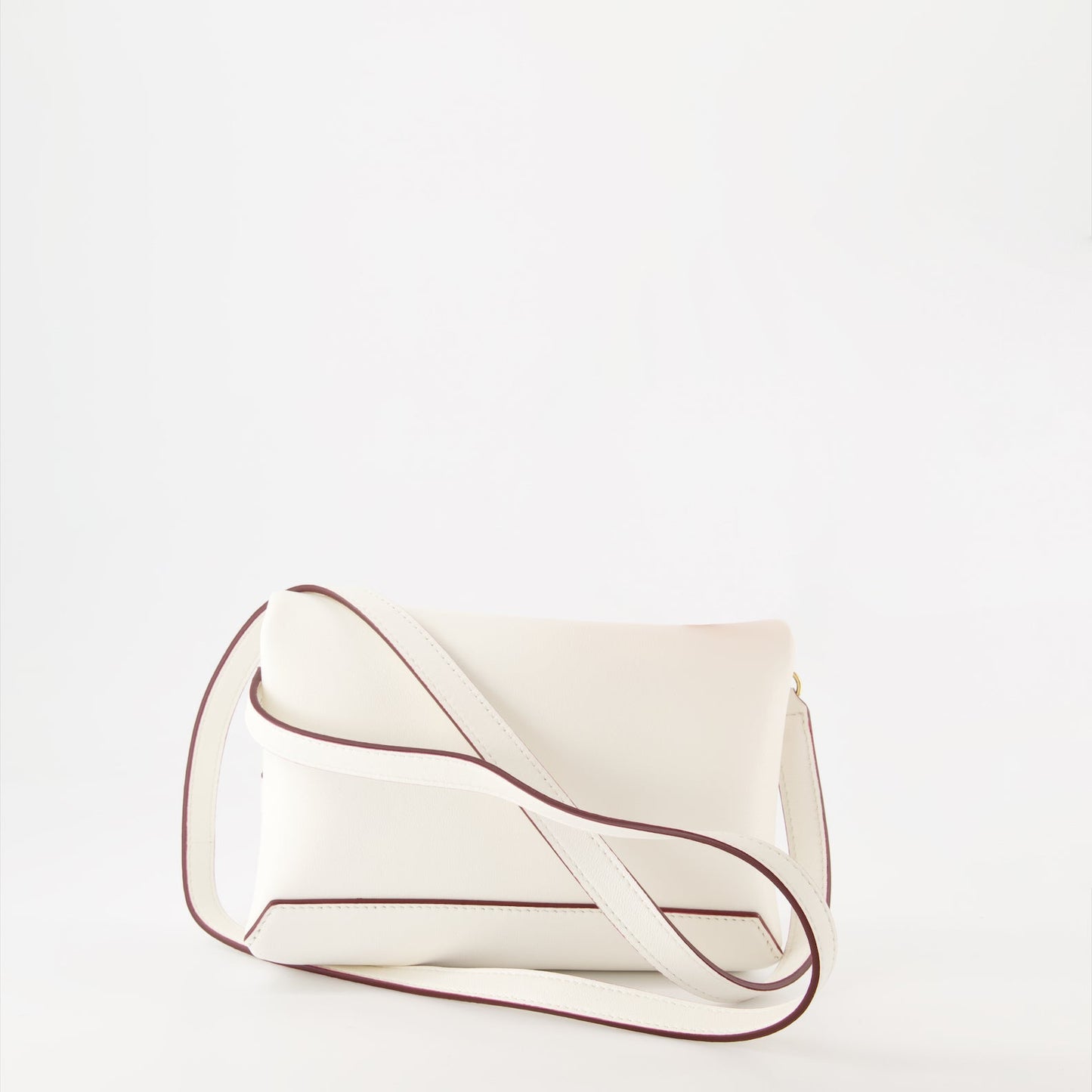 White leather pochette, luxury chain bag, Victoria Beckham accessories, elegant white clutch, high-end fashion