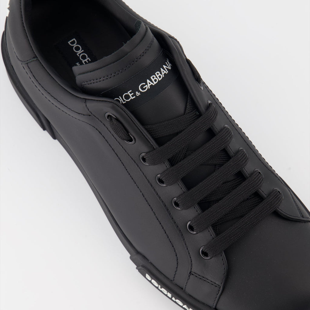 luxury sneakers, black leather sneakers, Dolce & Gabbana sneakers, designer footwear, Portofino sneakers
