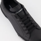 luxury sneakers, black leather sneakers, Dolce & Gabbana sneakers, designer footwear, Portofino sneakers