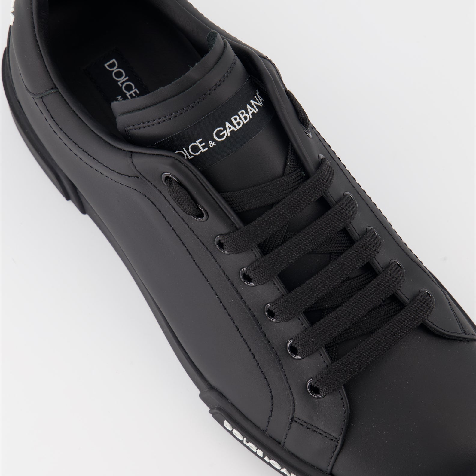 luxury sneakers, black leather sneakers, Dolce & Gabbana sneakers, designer footwear, Portofino sneakers
