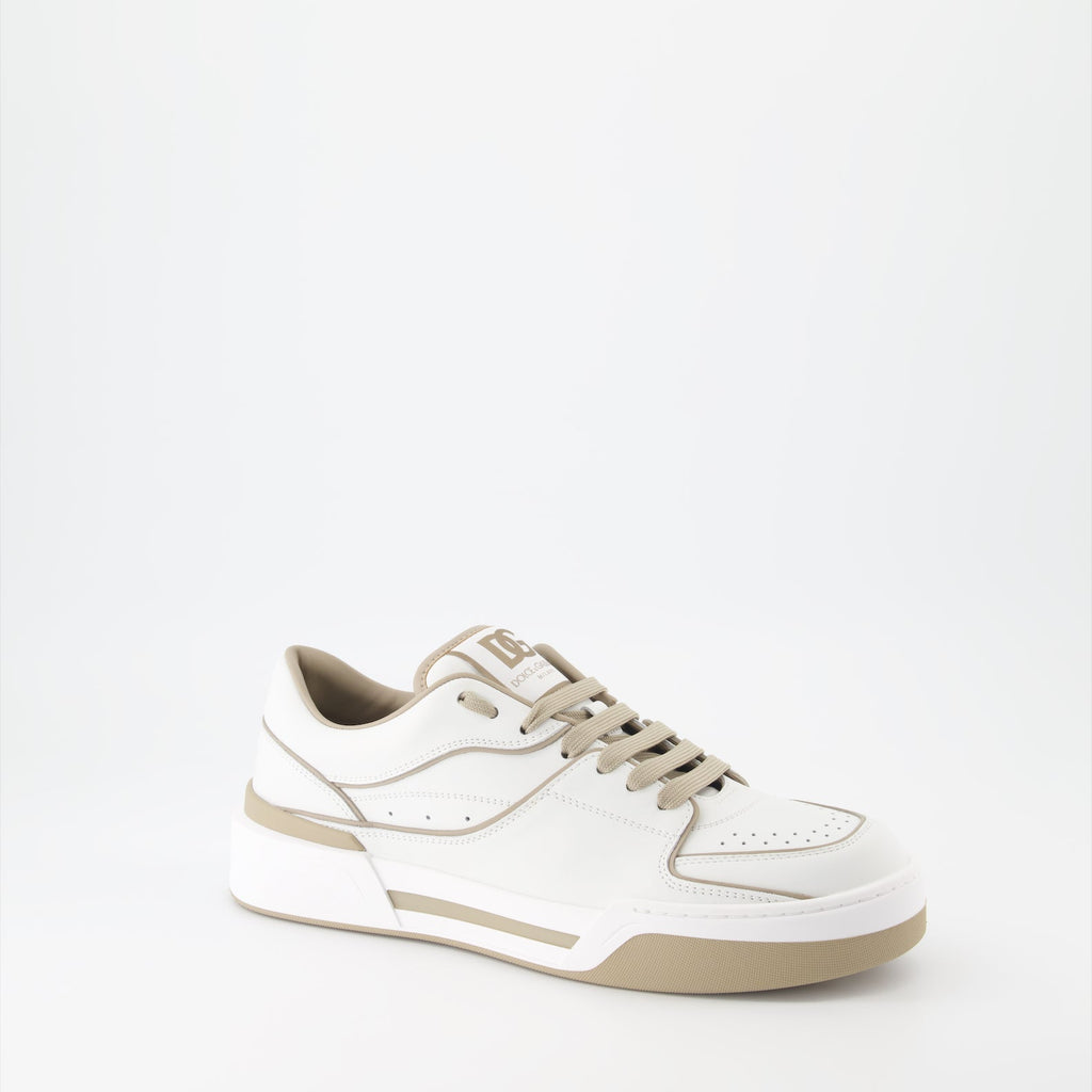 Dolce & Gabbana sneakers, luxury leather sneakers, white beige sneakers, high-end men's footwear, premium sneakers for men