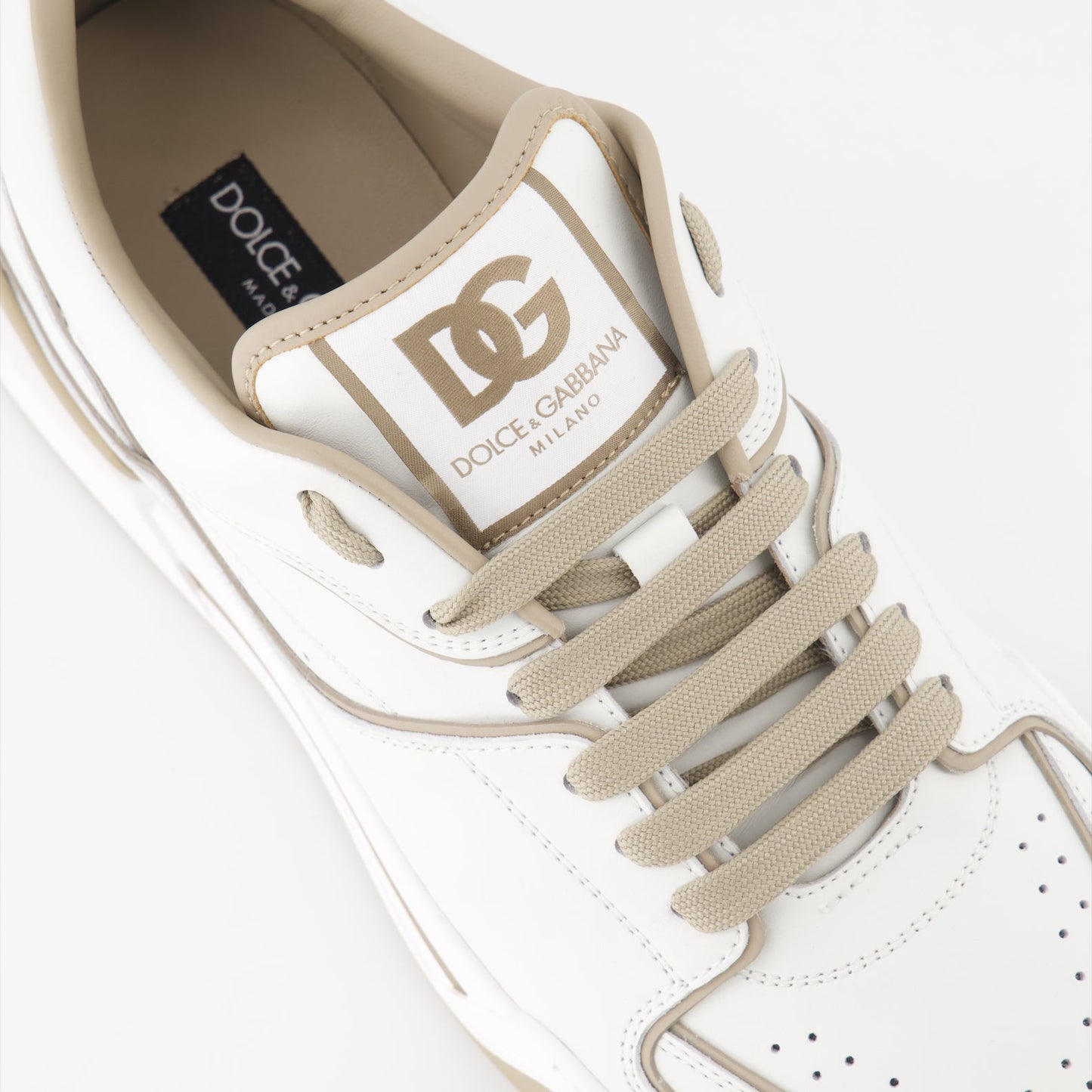 Dolce & Gabbana sneakers, luxury leather sneakers, white beige sneakers, high-end men's footwear, premium sneakers for men