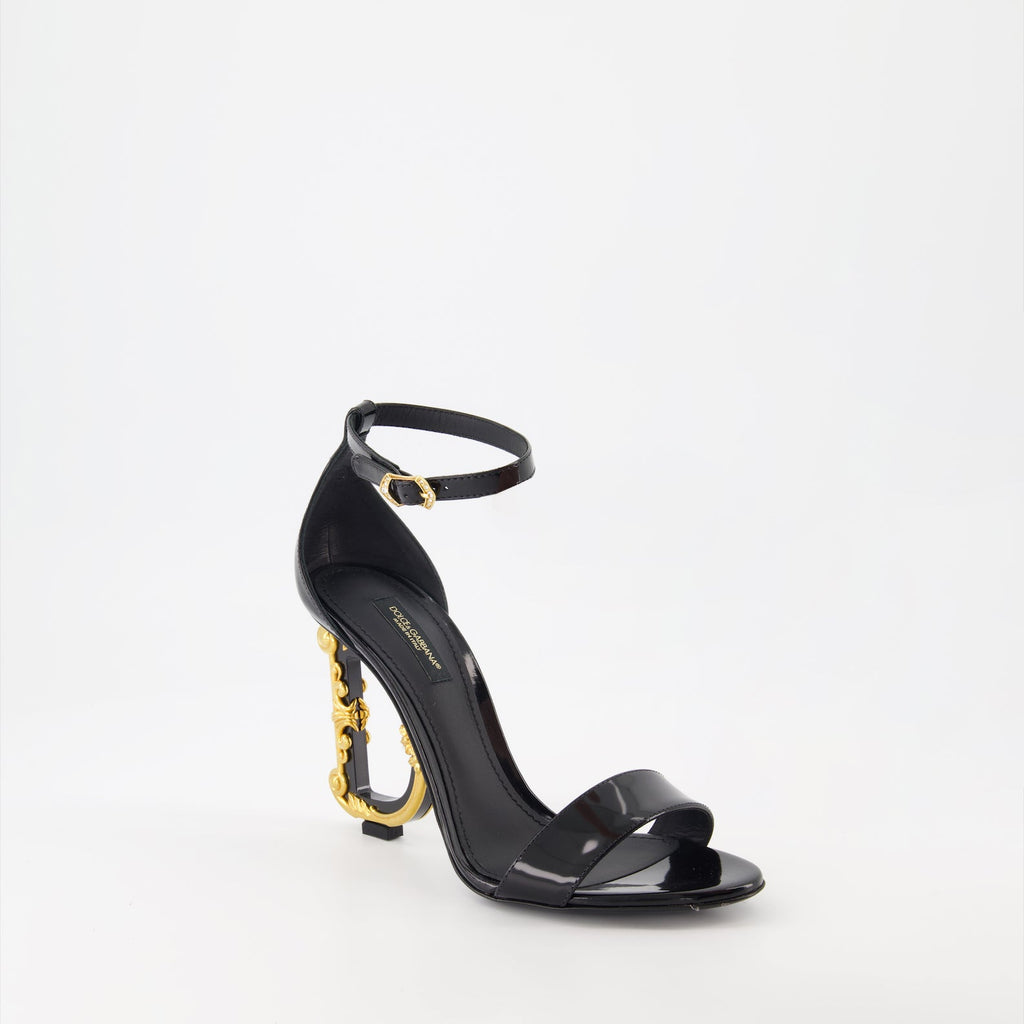 baroque sandals, shiny leather heels, luxury footwear, Dolce & Gabbana sandals, elegant high heels