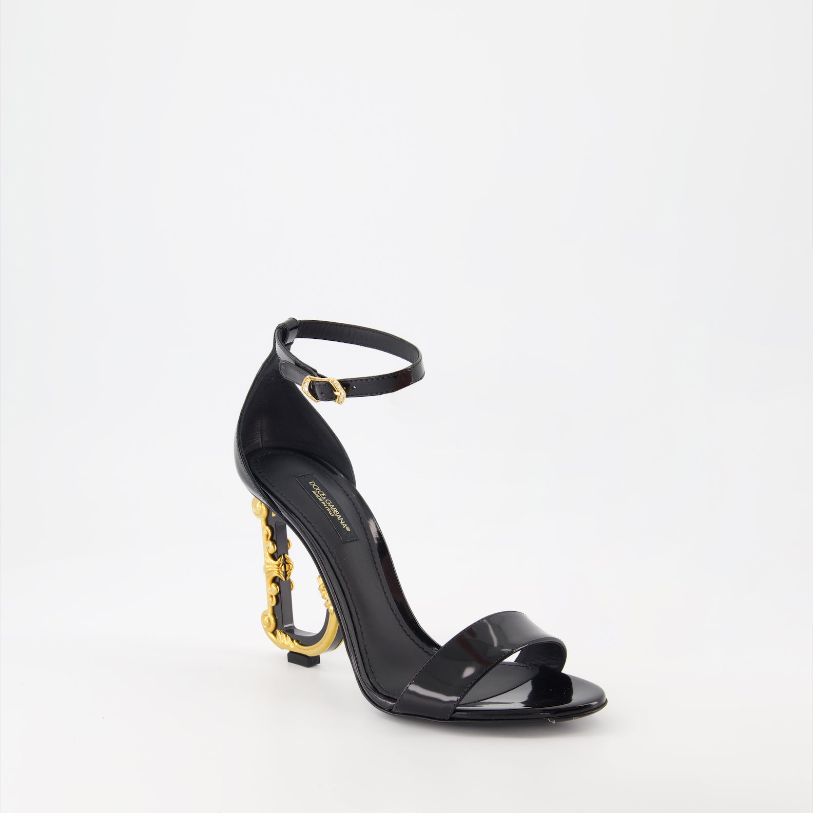 baroque sandals, shiny leather heels, luxury footwear, Dolce & Gabbana sandals, elegant high heels