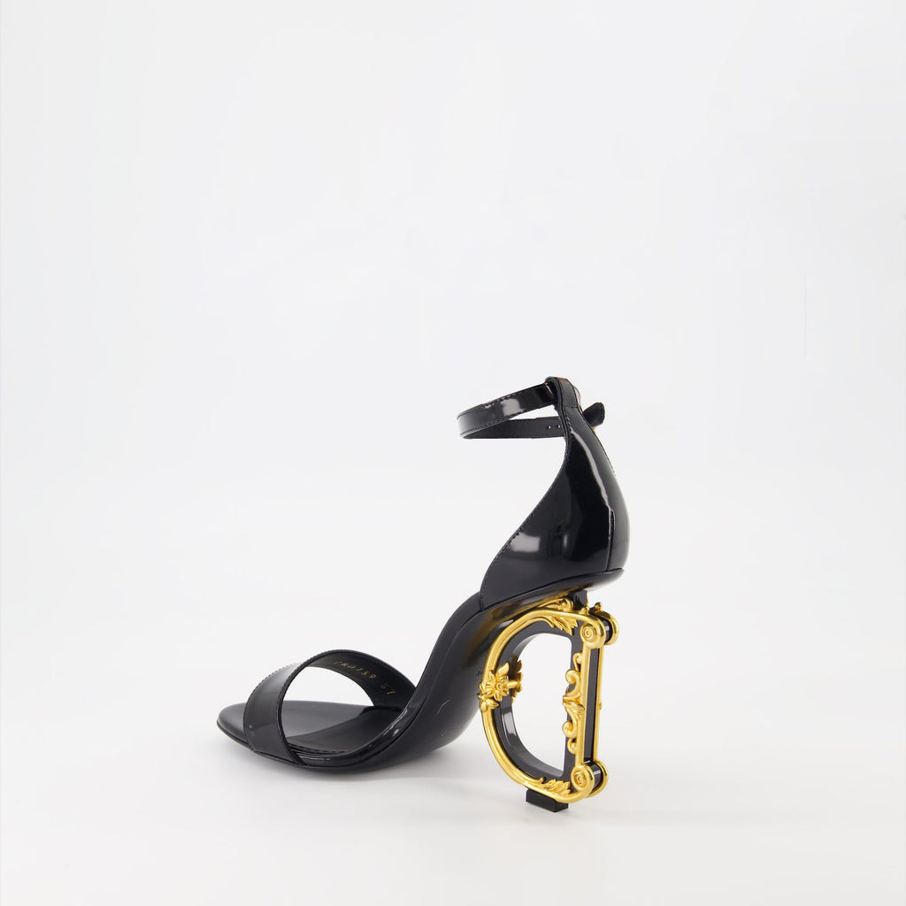 baroque sandals, shiny leather heels, luxury footwear, Dolce & Gabbana sandals, elegant high heels