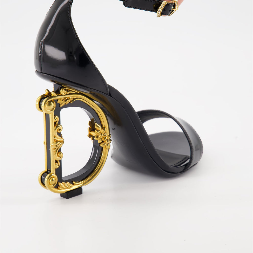 baroque sandals, shiny leather heels, luxury footwear, Dolce & Gabbana sandals, elegant high heels