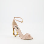 luxury sandals, beige leather, baroque heel, Dolce & Gabbana shoes, Italian craftsmanship