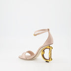luxury sandals, beige leather, baroque heel, Dolce & Gabbana shoes, Italian craftsmanship