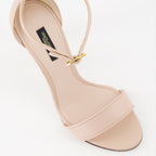 luxury sandals, beige leather, baroque heel, Dolce & Gabbana shoes, Italian craftsmanship
