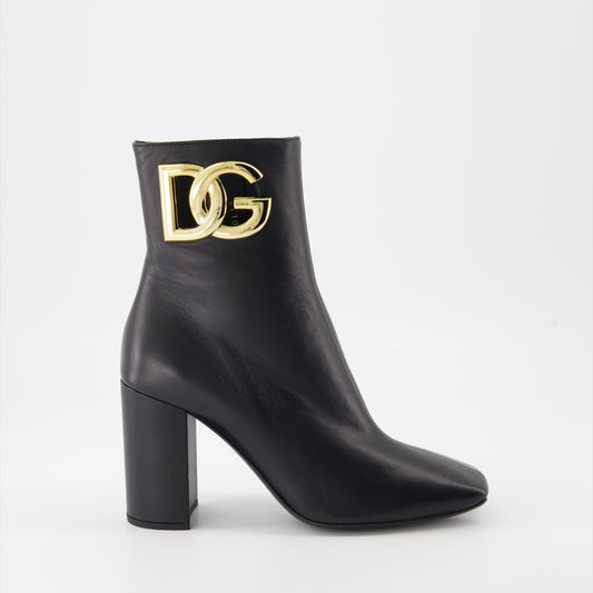 High-heel leather boots, Dolce & Gabbana ankle boots, luxury Italian footwear, designer leather boots, elegant high-heel shoes