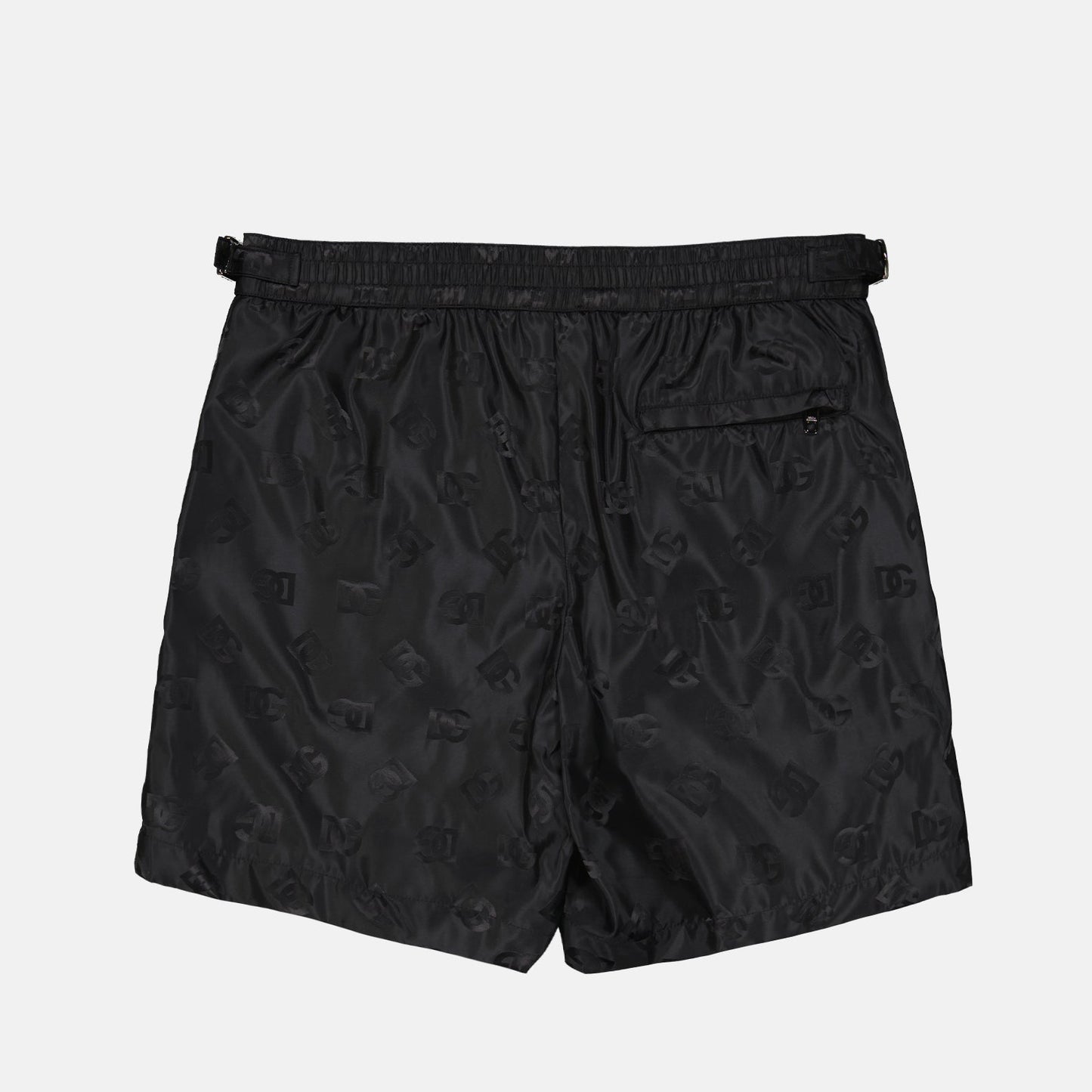 Luxury swim shorts, Dolce & Gabbana swimwear, black swim shorts, designer beachwear, high-end swim shorts