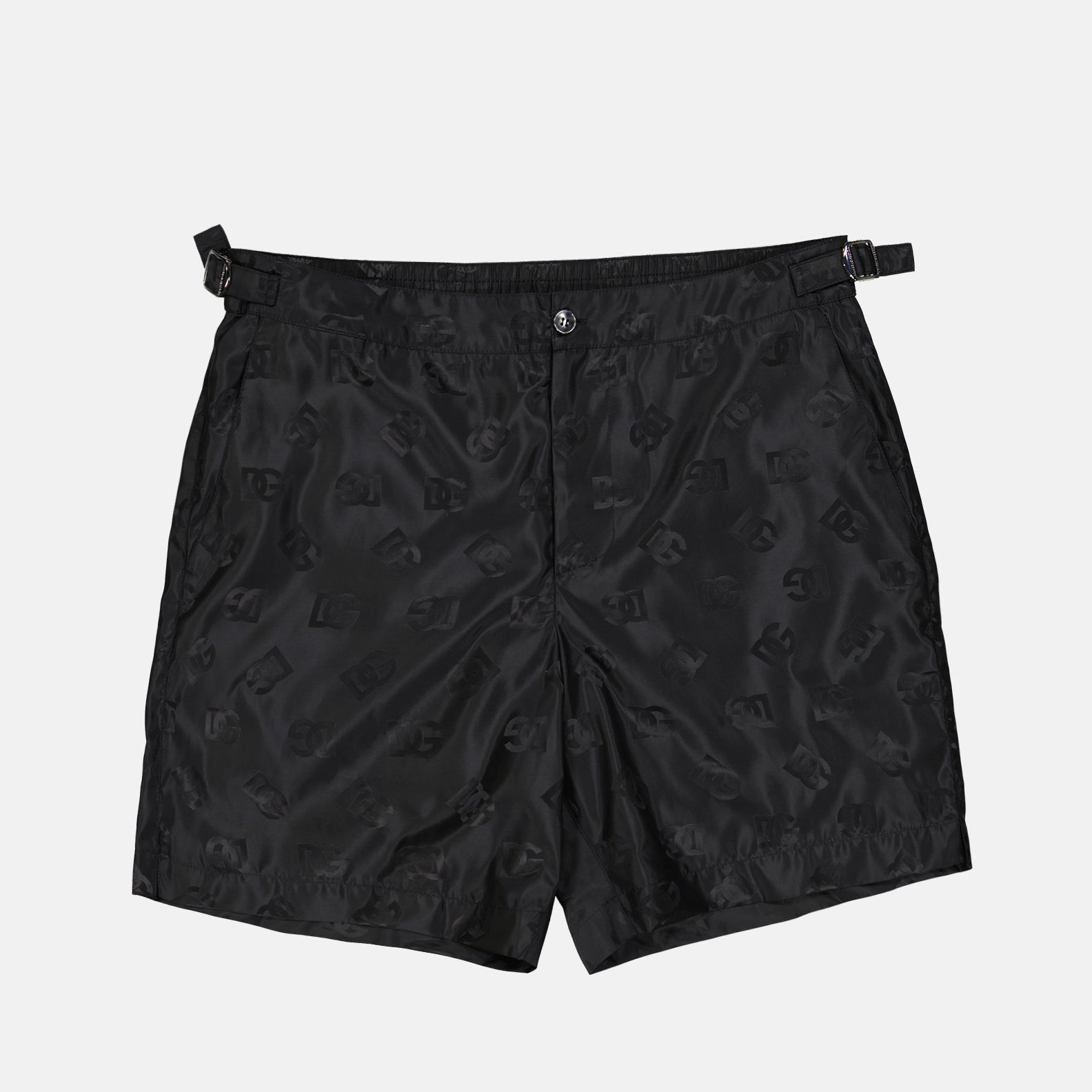 Luxury swim shorts, Dolce & Gabbana swimwear, black swim shorts, designer beachwear, high-end swim shorts