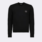 Dolce & Gabbana, black pullover, luxury fashion, logo plaque, elegant knitwear