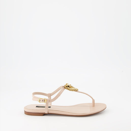 Dolce & Gabbana, Devotion sandals, nappa leather sandals, luxury sandals, beige rose sandals