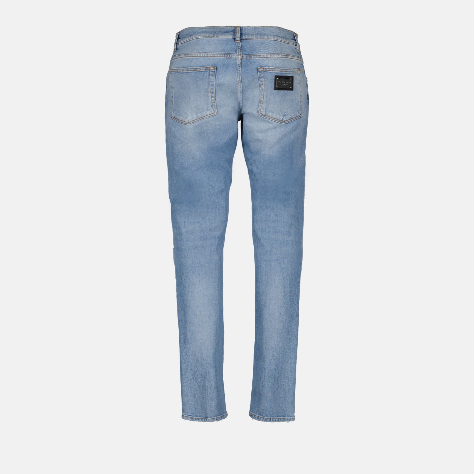 Dolce & Gabbana jeans, light blue distressed jeans, luxury denim, Italian fashion, designer wear