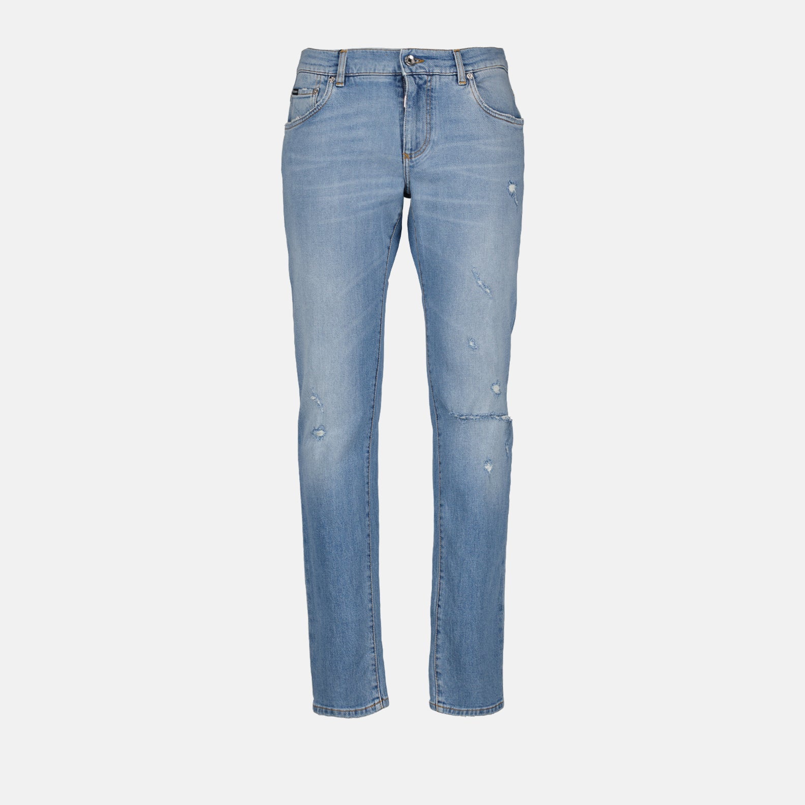 Dolce & Gabbana jeans, light blue distressed jeans, luxury denim, Italian fashion, designer wear