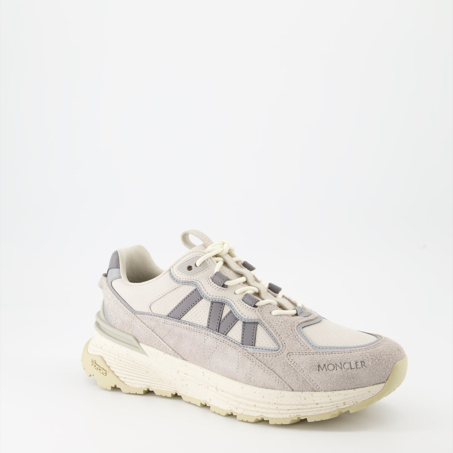 luxury sneakers, leather sneakers, suede sneakers, beige sneakers, Moncler footwear