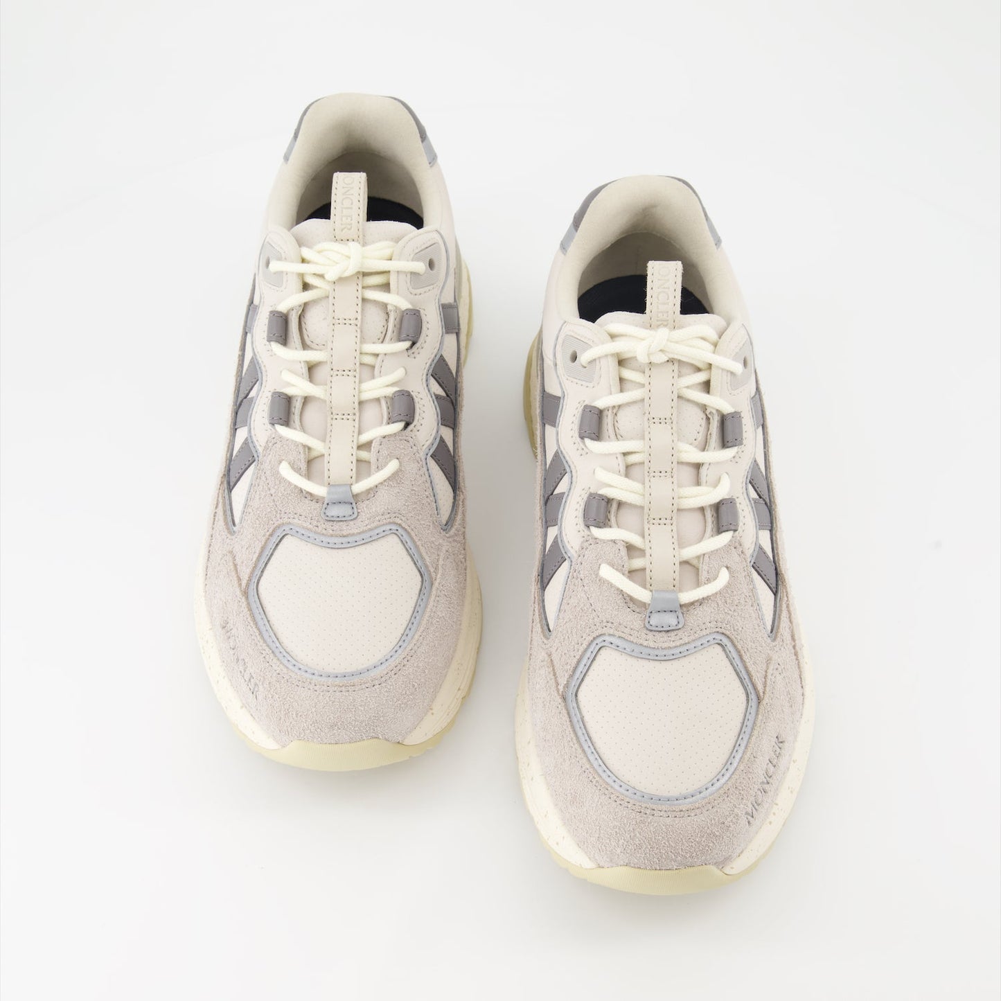 luxury sneakers, leather sneakers, suede sneakers, beige sneakers, Moncler footwear