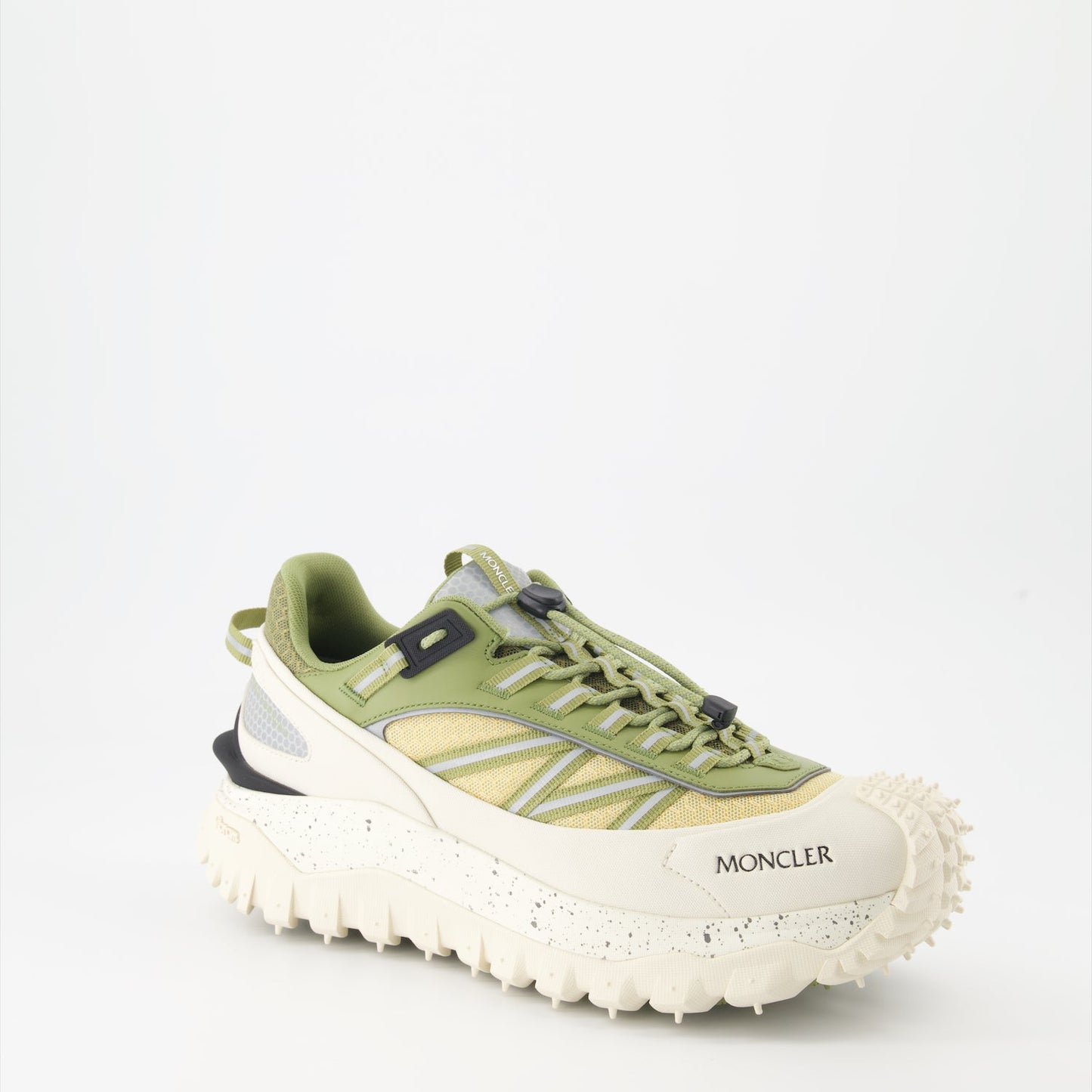 Moncler sneakers, luxury footwear, Trailgrip sneakers, green and beige sneakers, high-end fashion shoes