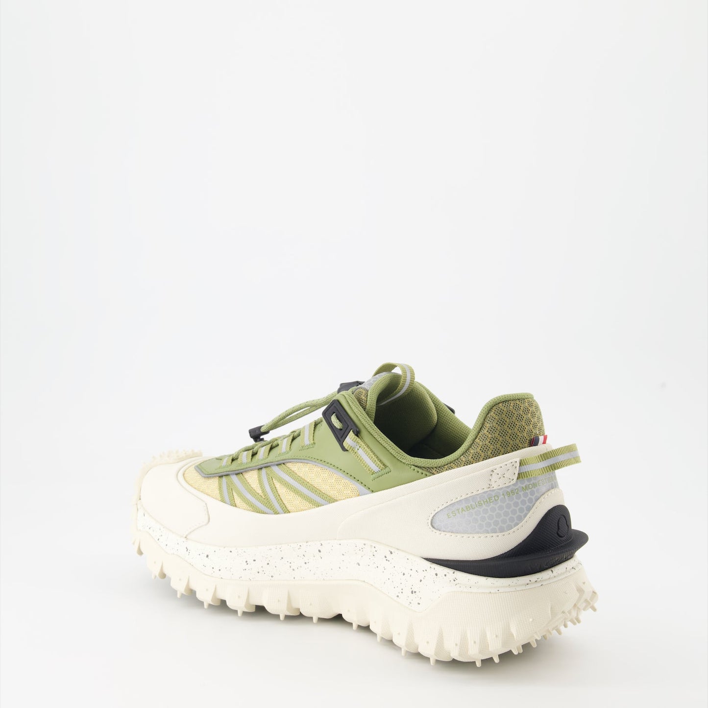 Moncler sneakers, luxury footwear, Trailgrip sneakers, green and beige sneakers, high-end fashion shoes