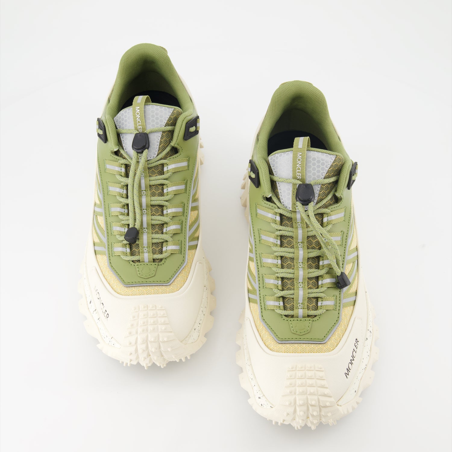 Moncler sneakers, luxury footwear, Trailgrip sneakers, green and beige sneakers, high-end fashion shoes