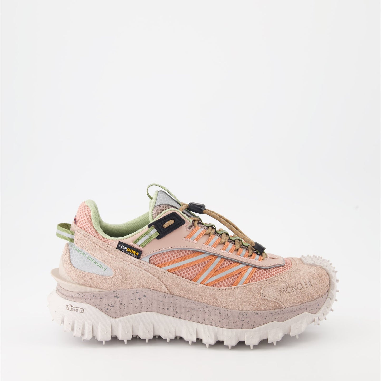 Moncler sneakers, pink suede sneakers, luxury women’s footwear, designer mesh sneakers, high-end casual shoes