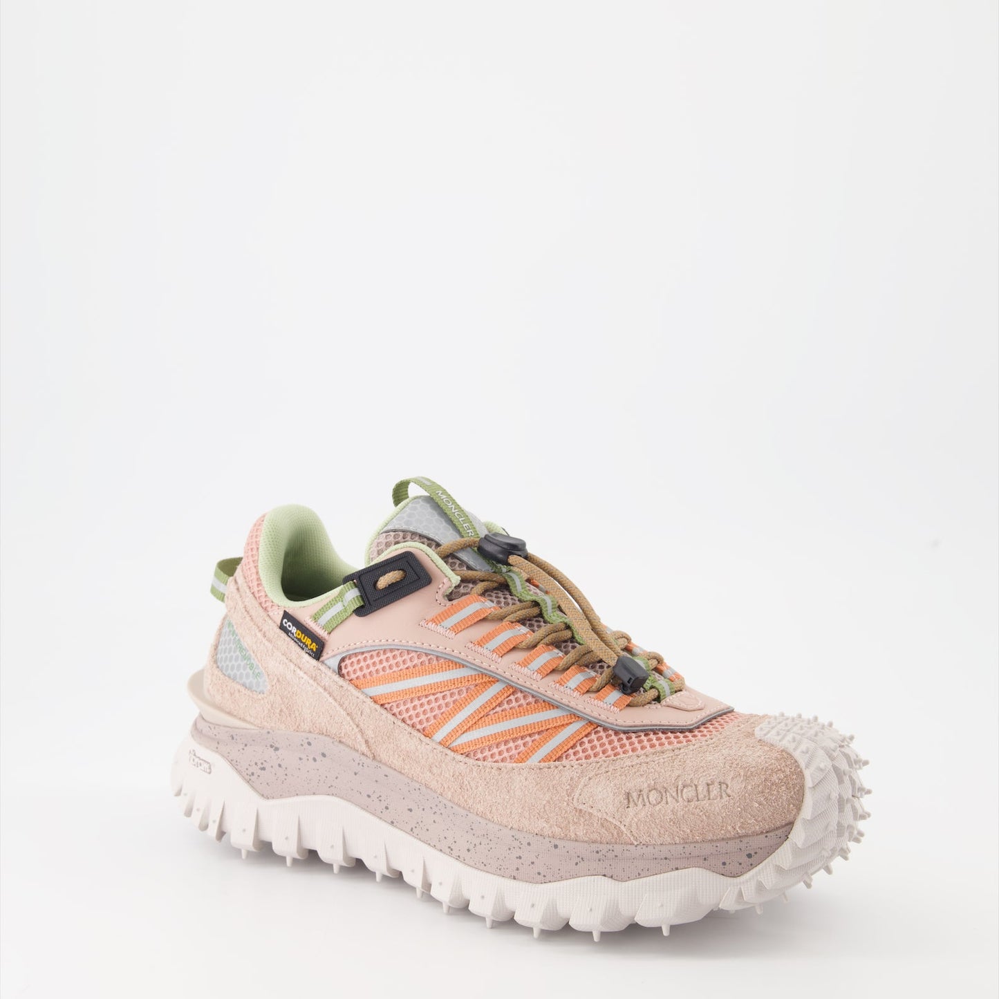 Moncler sneakers, pink suede sneakers, luxury women’s footwear, designer mesh sneakers, high-end casual shoes