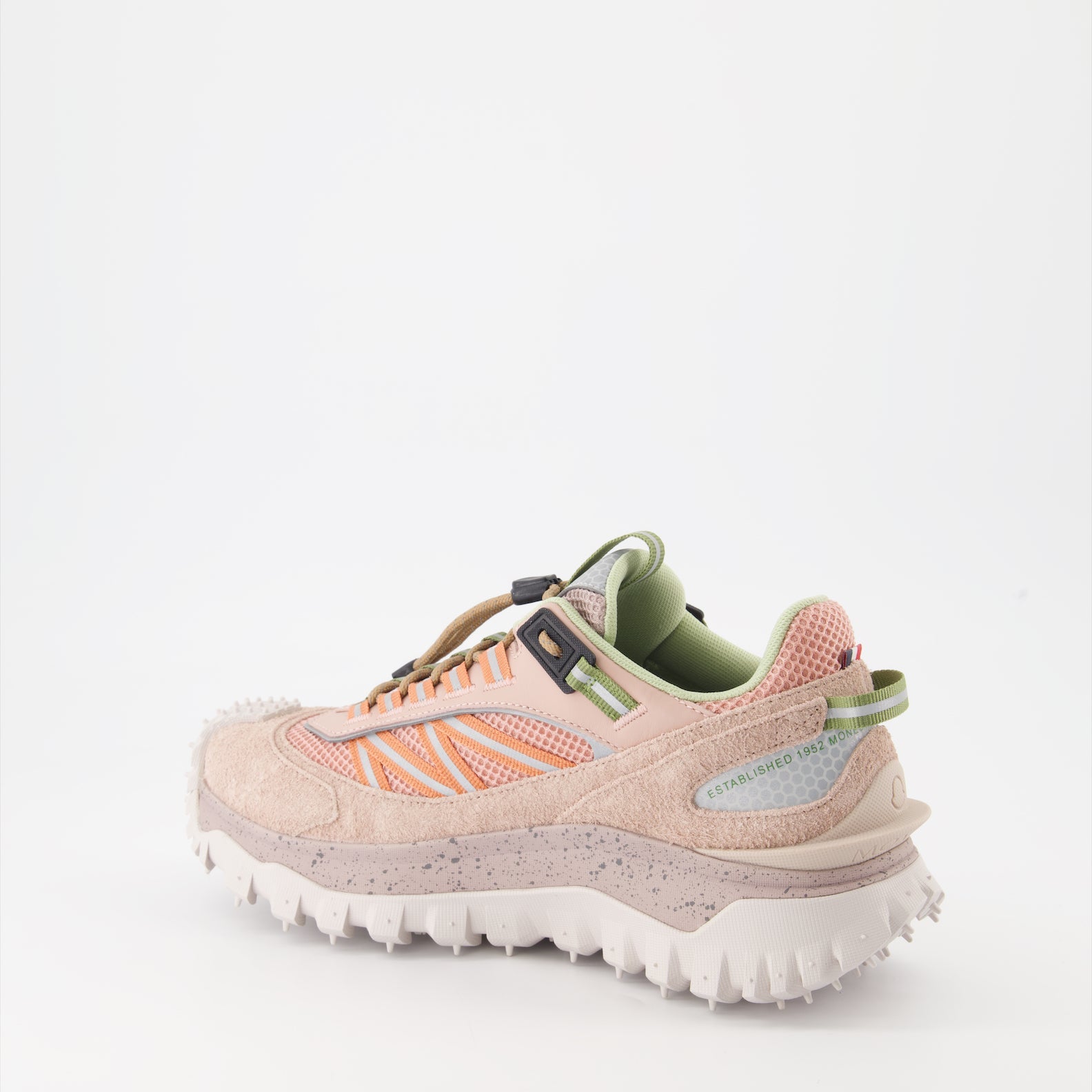 Moncler sneakers, pink suede sneakers, luxury women’s footwear, designer mesh sneakers, high-end casual shoes