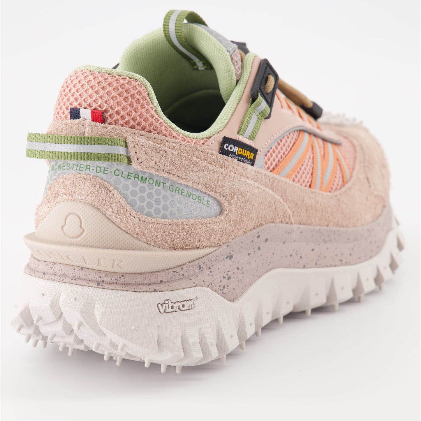 Moncler sneakers, pink suede sneakers, luxury women’s footwear, designer mesh sneakers, high-end casual shoes