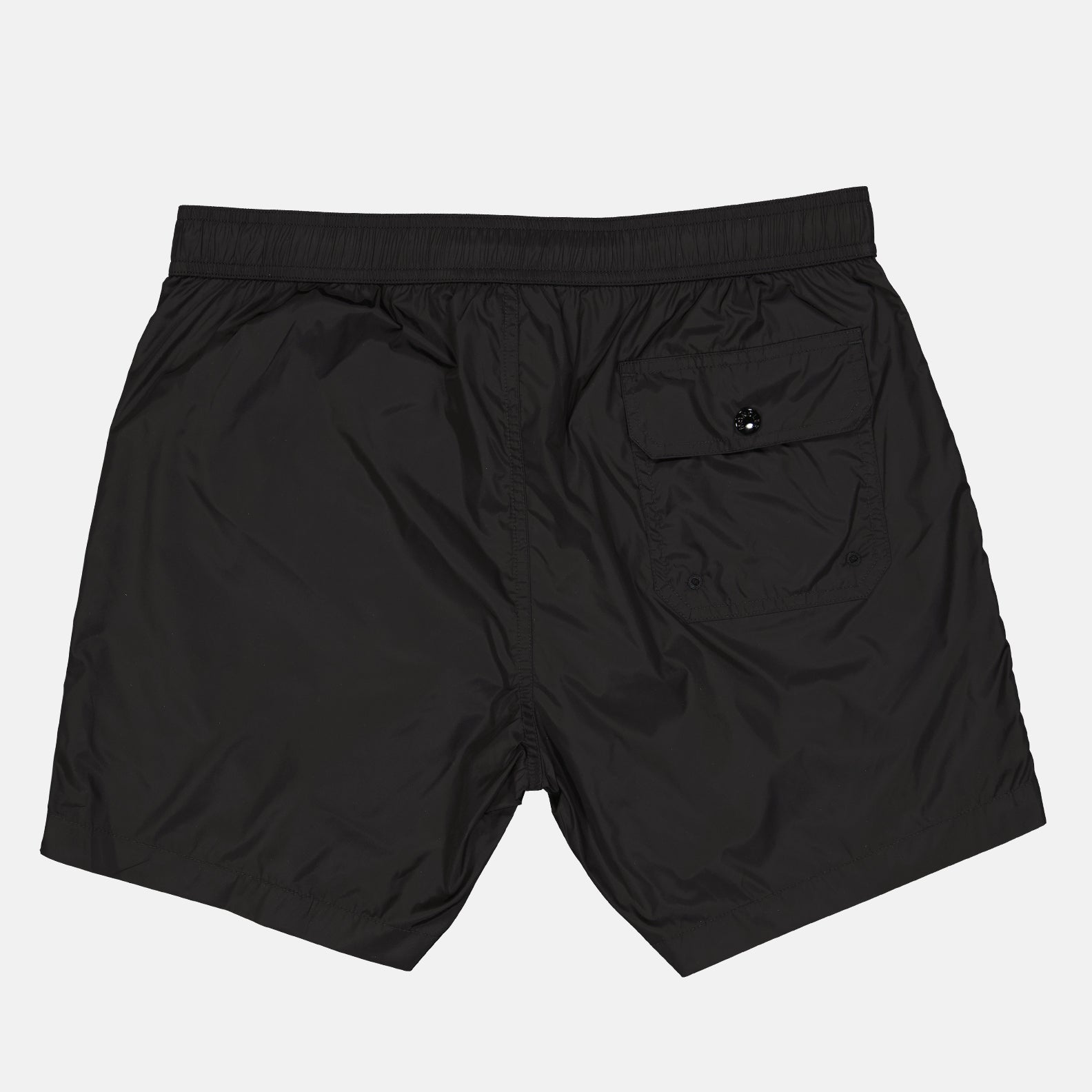 Luxury swim shorts, Moncler swimwear, tricolor trim swim shorts, black swim shorts, designer beachwear
