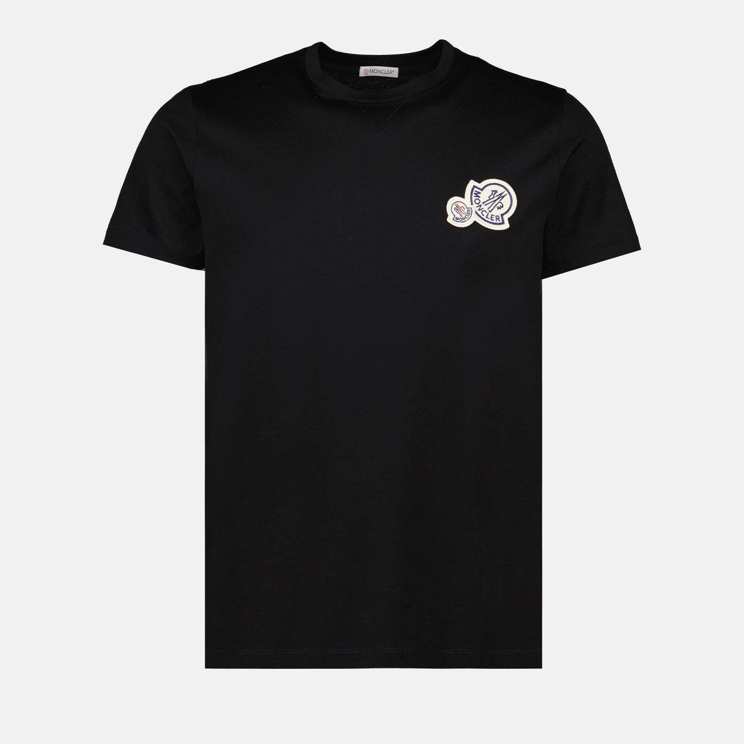 Black T-shirt, Moncler logo, luxury casual wear, designer T-shirt, premium material