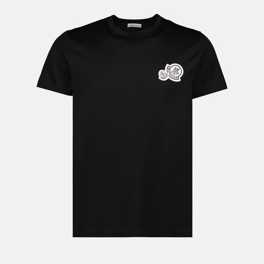 Black T-shirt, Moncler logo, luxury casual wear, designer T-shirt, premium material