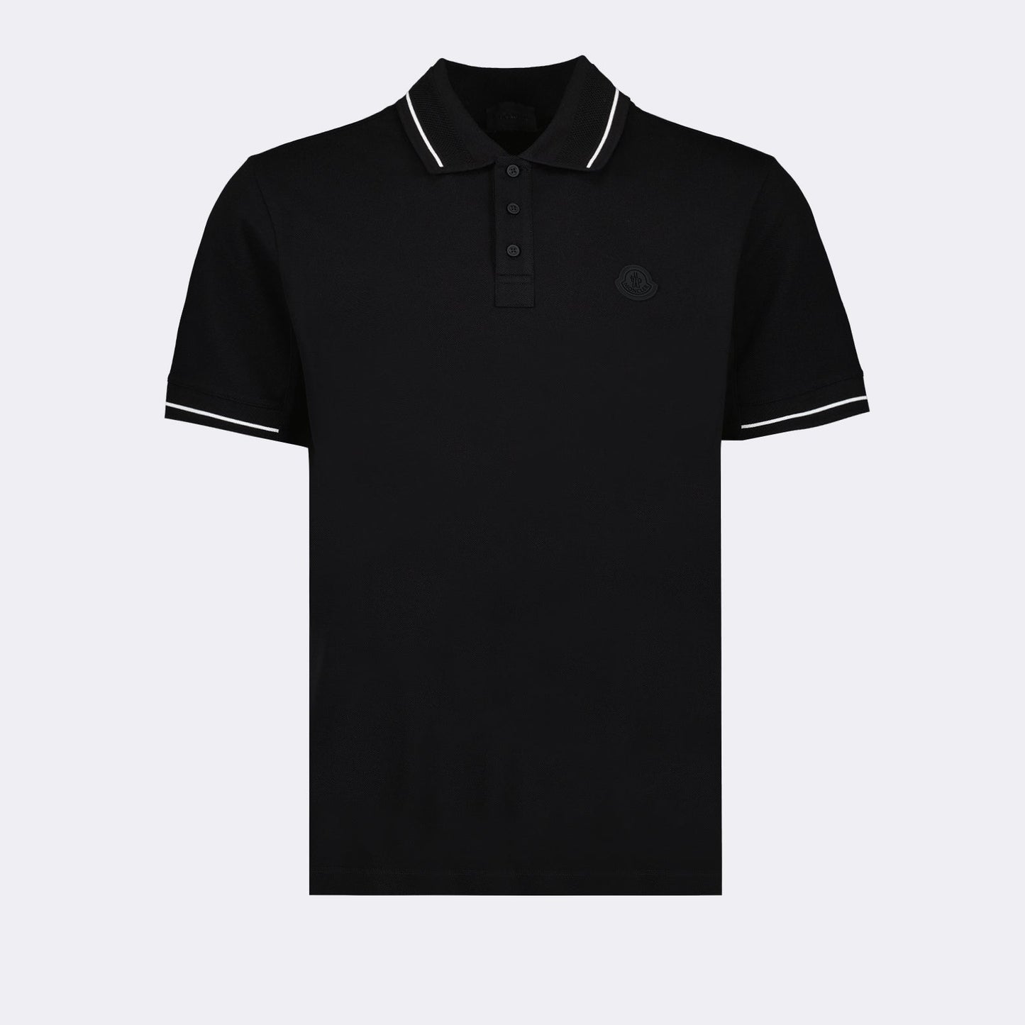 Moncler, black polo, luxury polo, logo trim, designer menswear