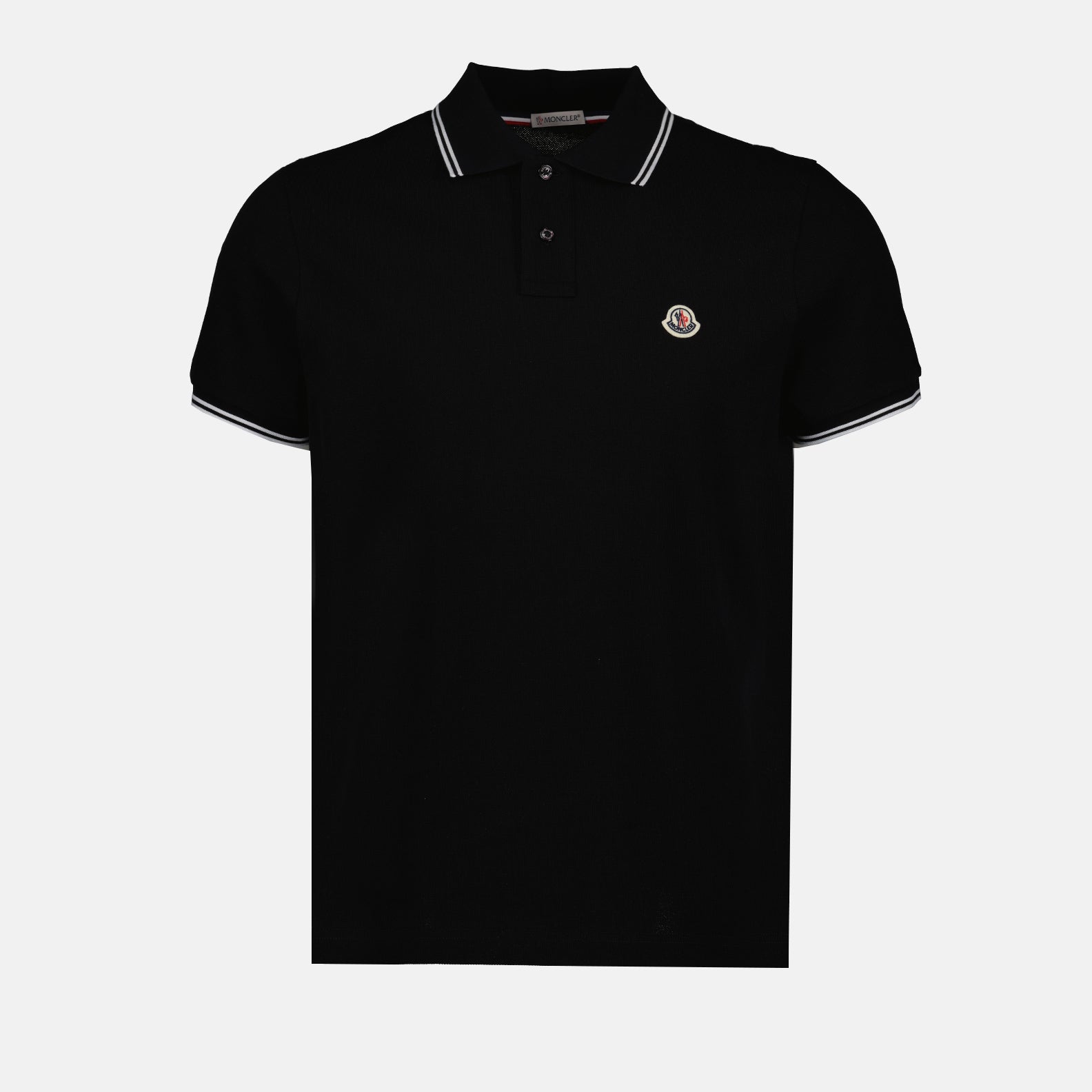 Luxury polo shirt, Black polo with trims, Moncler polo, High-end casual wear, Timeless menswear