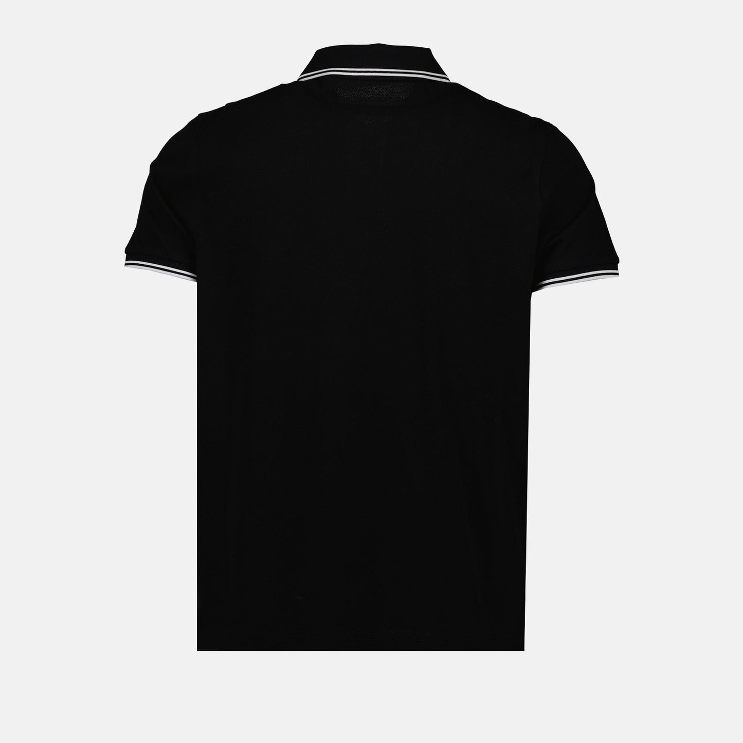 Luxury polo shirt, Black polo with trims, Moncler polo, High-end casual wear, Timeless menswear