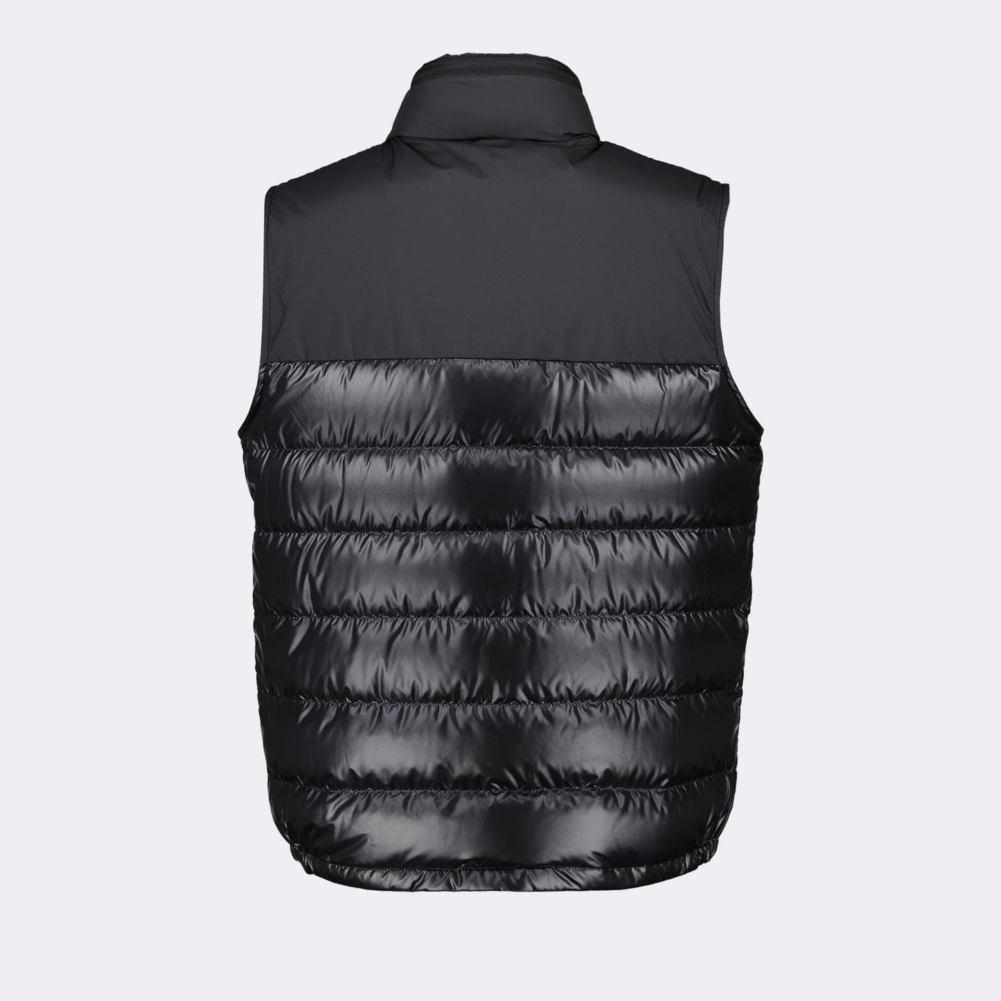 black sleeveless down jacket, luxury menswear, Moncler down jacket, high-end fashion, designer outerwear