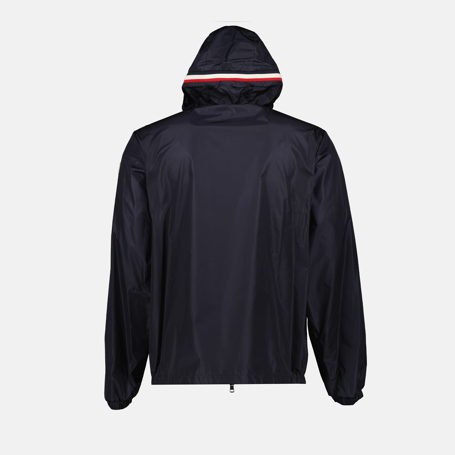 Moncler jacket, blue nylon jacket, luxury outerwear, fashion-forward, high-end jackets