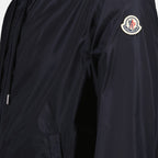 Moncler jacket, blue nylon jacket, luxury outerwear, fashion-forward, high-end jackets