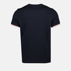 Moncler T-shirt, luxury T-shirt, navy blue T-shirt, designer logo T-shirt, elegant men's wear